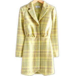 & Other Stories Dress Blazer Mini 10 L Yellow Gray Plaid
